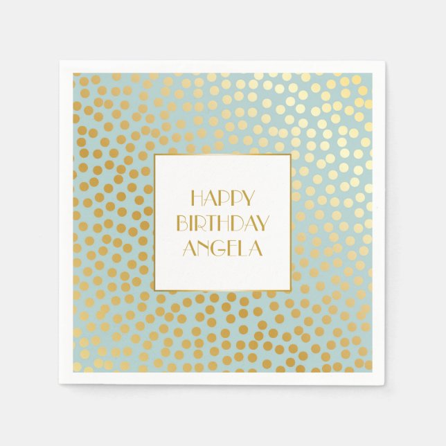 Modern Confetti Polka Dots Pattern Mint and Gold Napkin (Front)