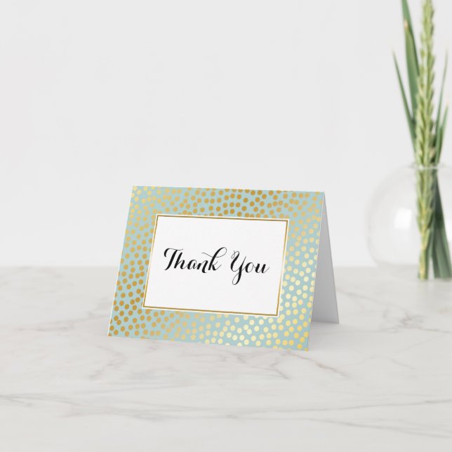 Modern Confetti Polka Dots Pattern Mint and Gold Thank You Card (Front)