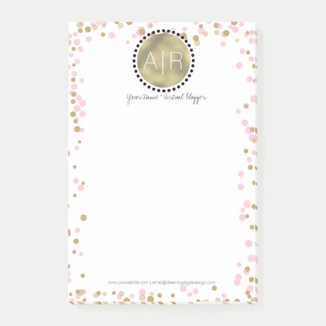 Modern Confetti Simulated Foil Monogram Post-it Notes (Front)
