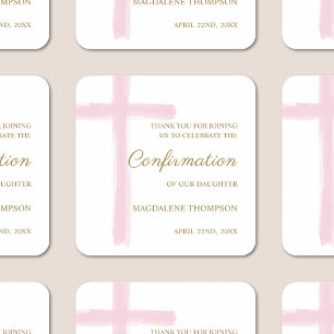 Modern Confirmation Pink Cross Thank You Square Sticker