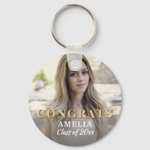 Modern Congrats Full Photo Graduation Keychain