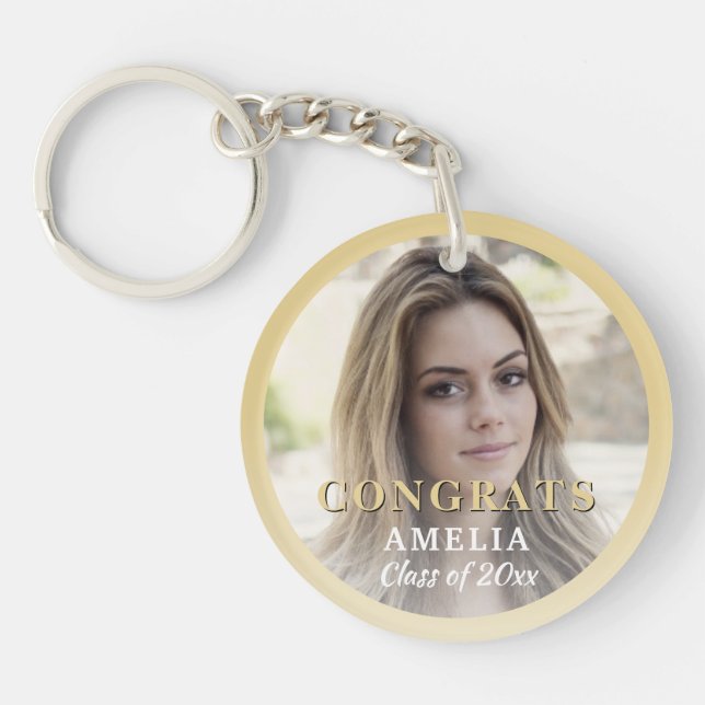 Modern Congrats Full Photo Graduation Keychain (Front)