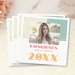 Modern Congrats Gold Glitter Graduate Photo Party Napkin
