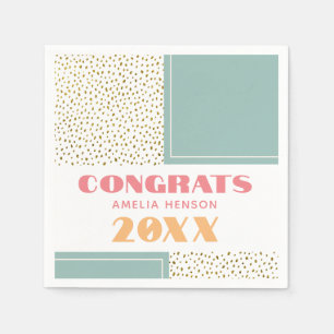 Modern Congrats Grad Gold Glitter Graduation Party Napkin