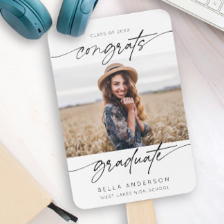 Modern Congrats Grad Graduation Script Photo Hand Fan