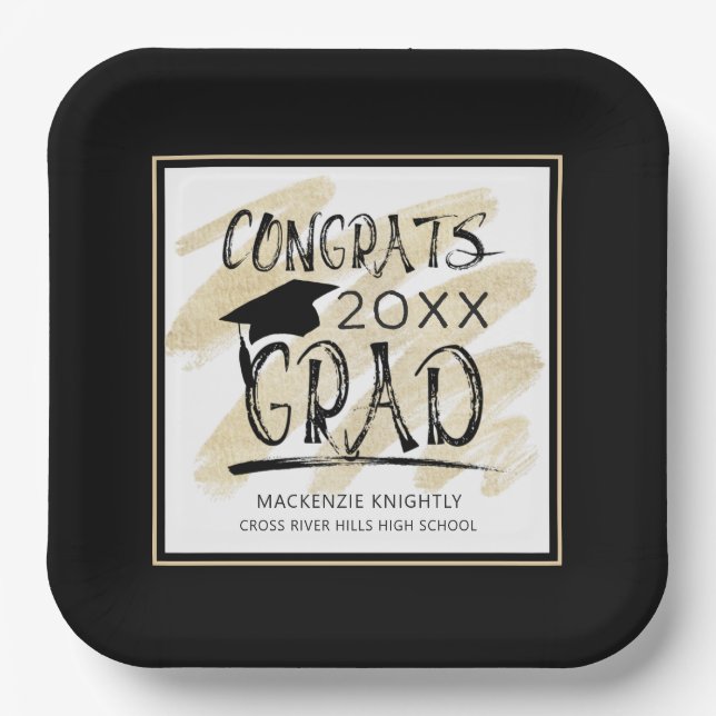 Modern CONGRATS GRAD Your Colour Personalized Paper Plate (Front)