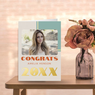 Modern Congrats Graduate Name Photo Foil Greeting Card
