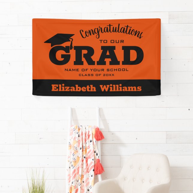 Modern Congratulations Grad Black on Orange Banner (Insitu)