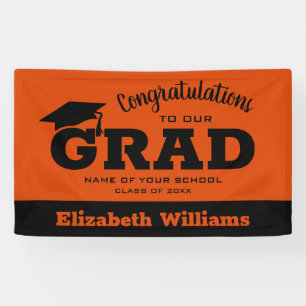 Modern Congratulations Grad Black on Orange Banner