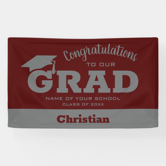 Modern Congratulations Grad Dark Maroon and Grey Banner (Horizontal)