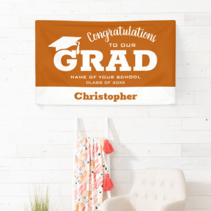 Modern Congratulations Grad White on Burnt Orange Banner