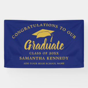Modern Congratulations Graduate Blue And Gold   Banner