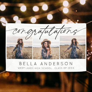 Modern Congratulations Graduation Script 3 Photo  Banner