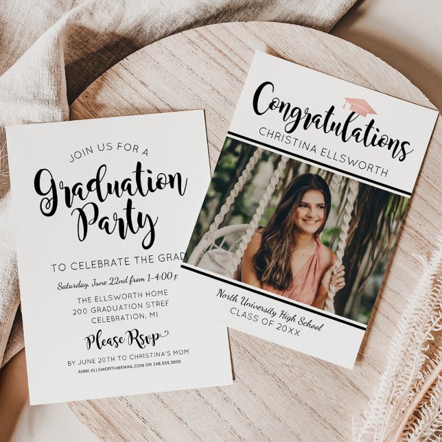 Modern Congratulations Photo Graduation Party Cap Invitation (Creator Uploaded)