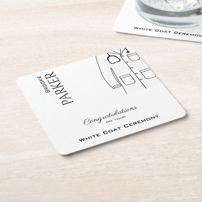  Modern Congratulations  White Coat Ceremony  Square Paper Coaster (Angled)