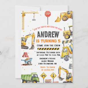 Modern Construction Birthday Party custom image Invitation