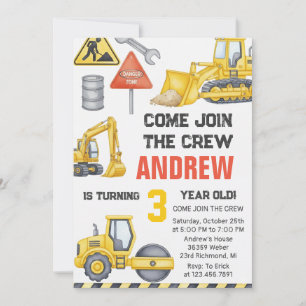 Modern Construction Birthday Party custom photo Invitation