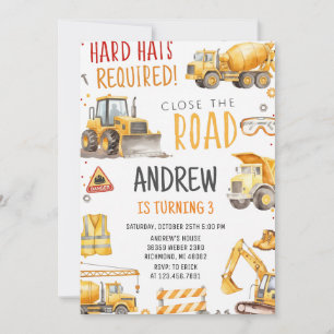 Modern Construction Birthday Party Invitation