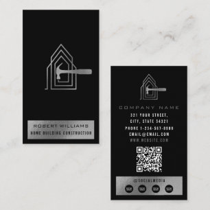 Modern Construction Black Silver Home Building Lux Business Card