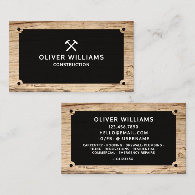 Modern Construction Contractor Builder Wood  Business Card (Front/Back)