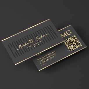 Modern Construction Contractor Dark Grey Faux Gold Business Card