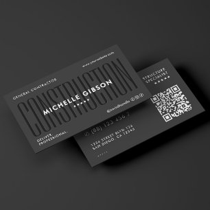 Modern Construction Contractor Engineer Black Business Card