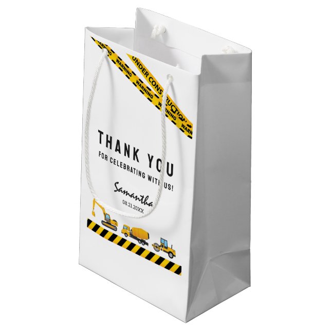 Modern Construction Dump Trucks Party Gift Bag (Back Angled)