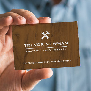 Modern Construction Handyman Carpenter Dark Wood Business Card