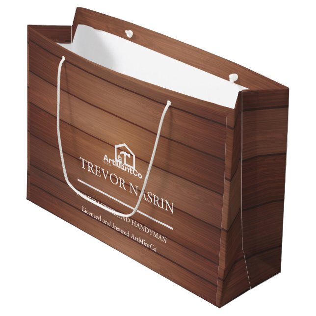 Modern Construction Handyman Carpenter Tools Wood  Large Gift Bag (Front Angled)