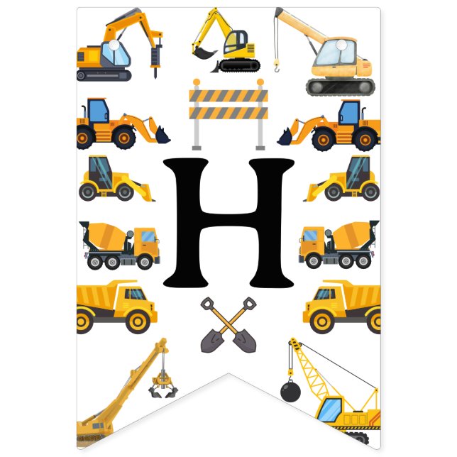 Modern Construction Simple Kid's Birthday Bunting Flags (First Flag)