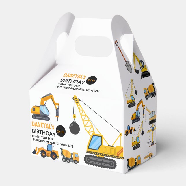 Modern Construction Simple Kid's Birthday Favor Box (Front Side)