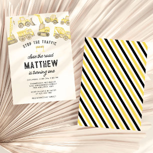 Modern Construction Themed First Birthday Invitation