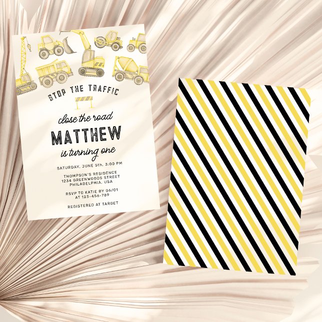Modern Construction Themed First Birthday Invitation (Creator Uploaded)