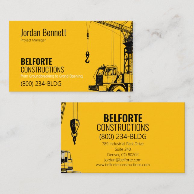 Modern Construction | Yellow & Crane Design Business Card (Front/Back)