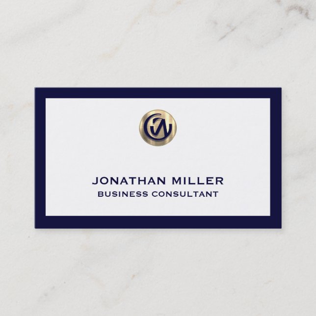 Modern Consultant Business Card | Navy Blue Frame (Front)