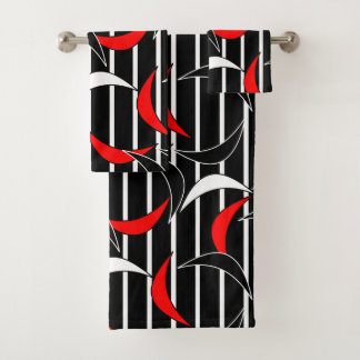 Modern Contemporary Abstract Black Red Pattern Bath Towel Set