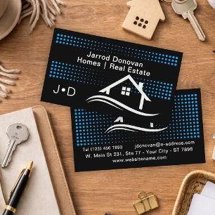 Modern Contemporary Azure Blue White Real Estate Business Card