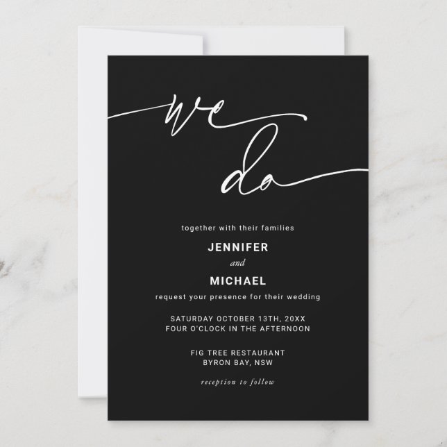 Modern contemporary black and white wedding invita invitation (Front)