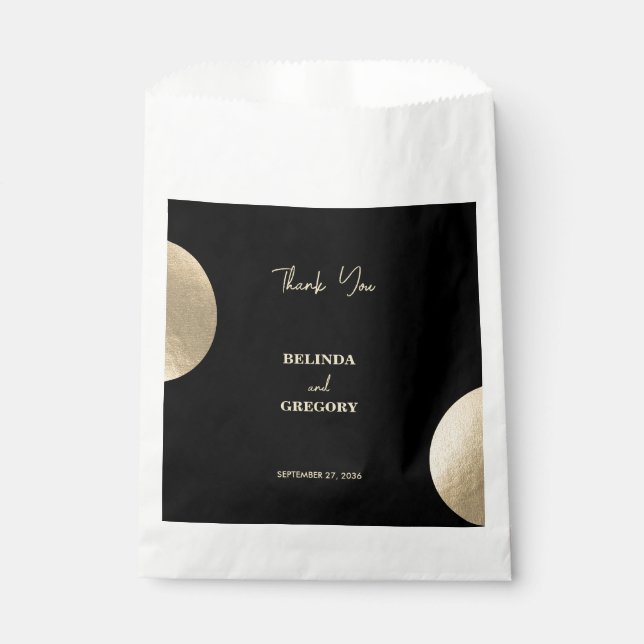 Modern Contemporary Black & Gold Abstract Wedding Favour Bag (Front)