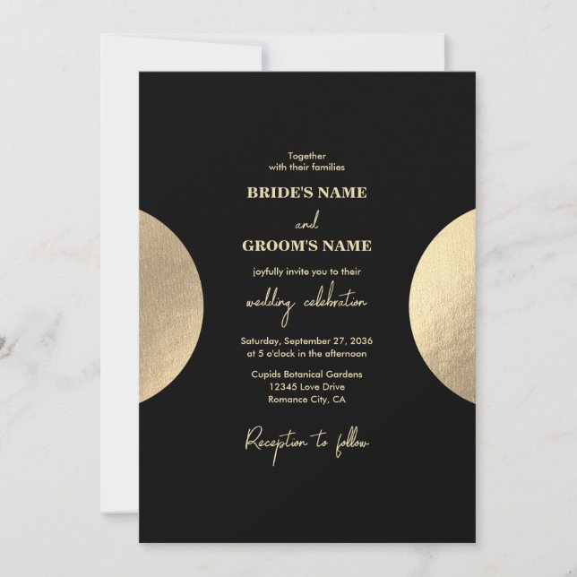 Modern Contemporary Black & Gold Abstract Wedding Invitation (Front)