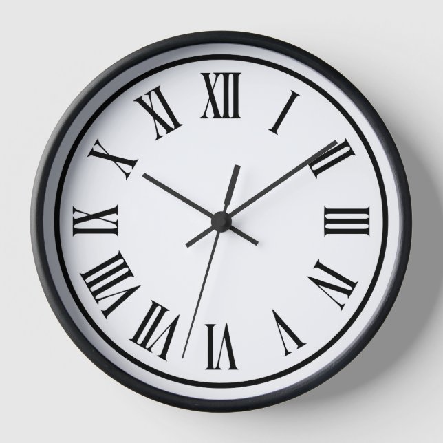 Modern Contemporary Black Roman Numeral Wall Clock (Front)