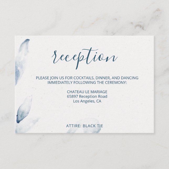Modern contemporary blue watercolor wedding enclosure card (Front)