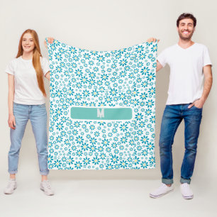 Modern Contemporary Daisy Flower Initial Fleece Blanket