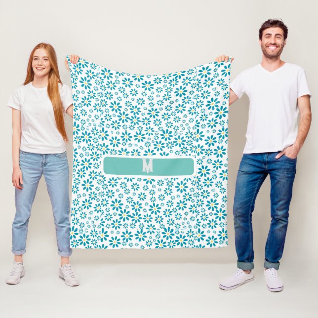 Modern Contemporary Daisy Flower Initial  Fleece Blanket (In Situ)