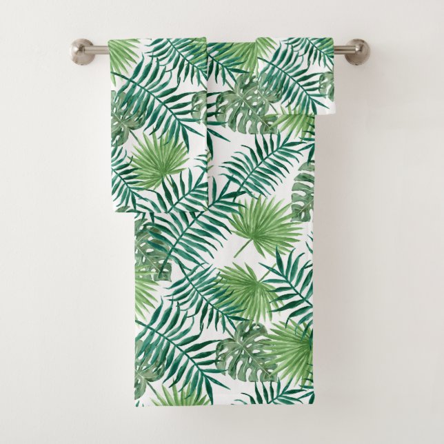 Modern Contemporary Fern Leaf Pattern Bath Towel Set (Insitu)