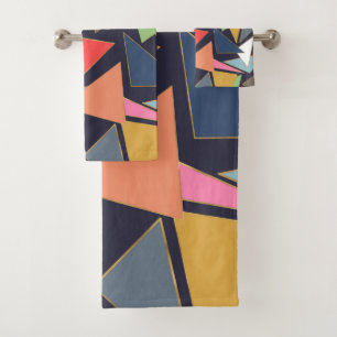Modern Contemporary Gold Strokes Colourful Triangl Bath Towel Set