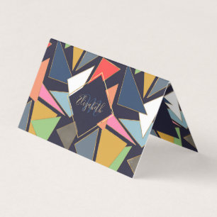 Modern Contemporary Gold Strokes Colourful Triangl Business Card