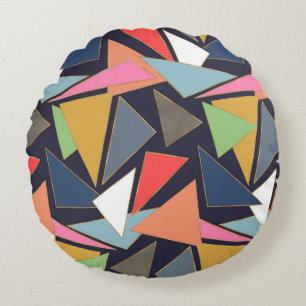 Modern Contemporary Gold Strokes Colourful Triangl Round Pillow