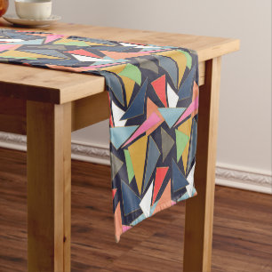 Modern Contemporary Gold Strokes Colourful Triangl Short Table Runner