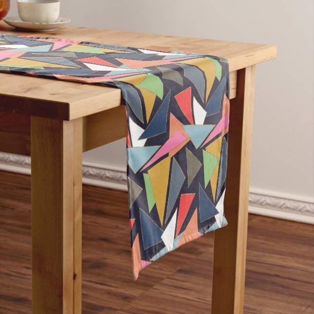 Modern Contemporary Gold Strokes Colourful Triangl Short Table Runner (In Situ)